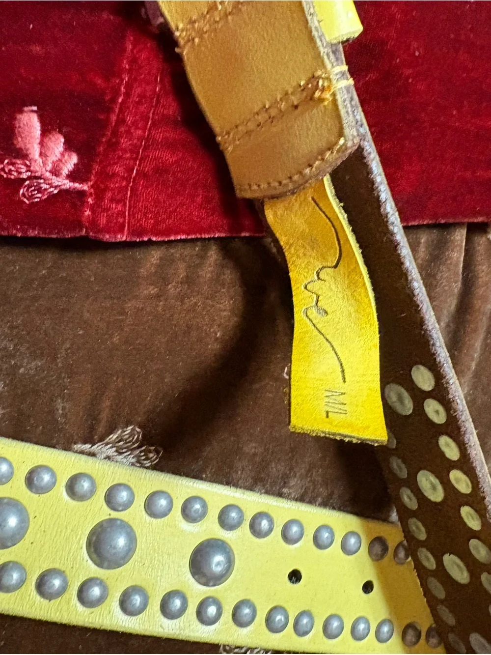 Free People Yellow Studded Leather Belt Strap